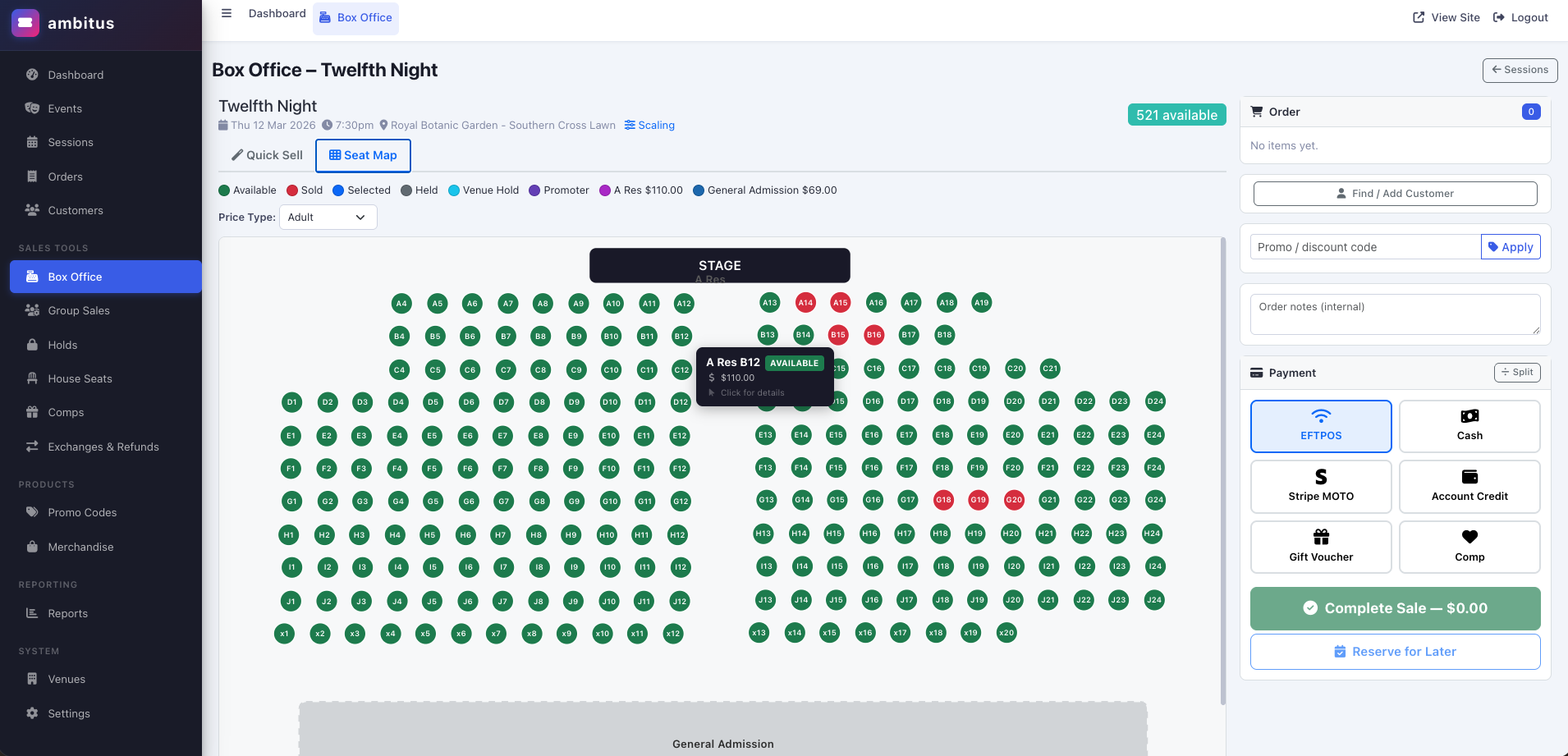 Box office seat map view