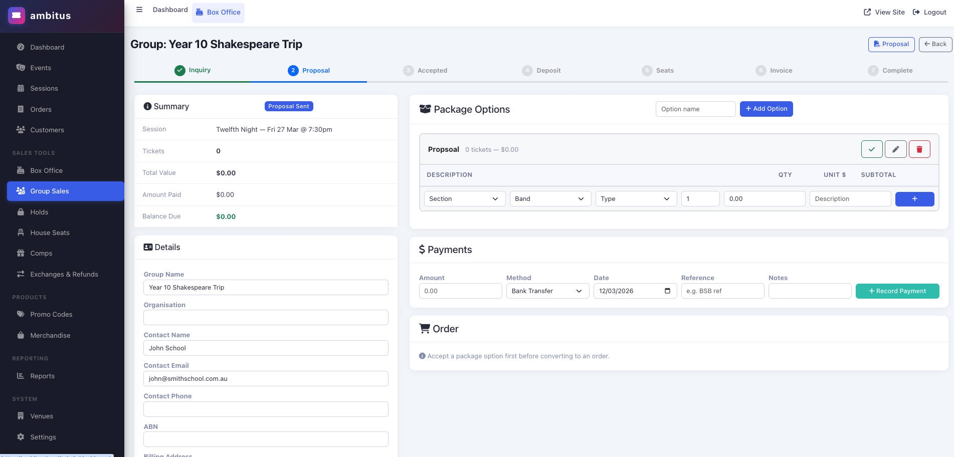 Group bookings management