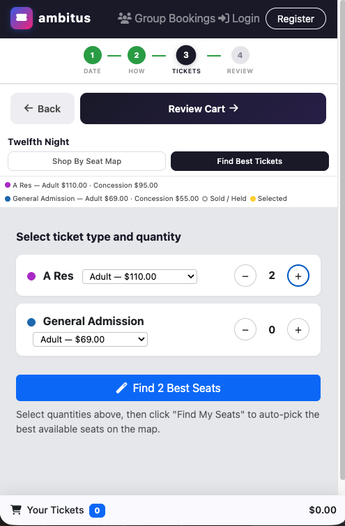 Mobile best available seats