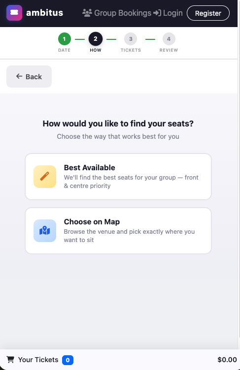 Mobile seat selection method